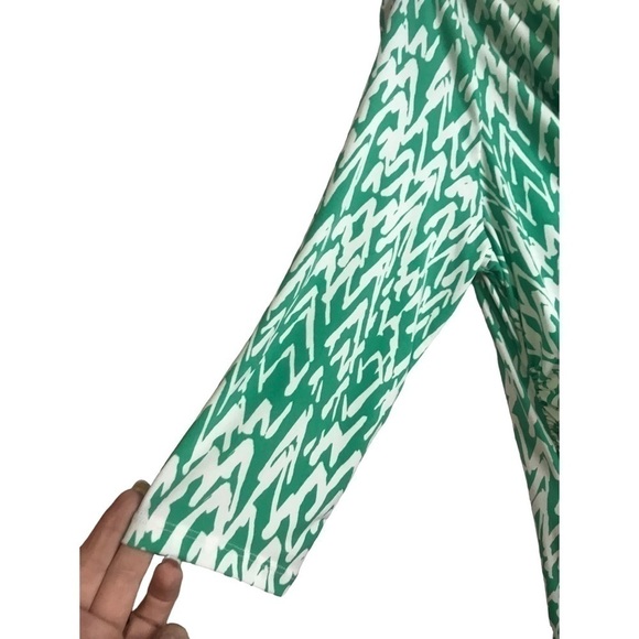 Loft Draped Collar Green and White Dress Size L - Picture 3 of 12